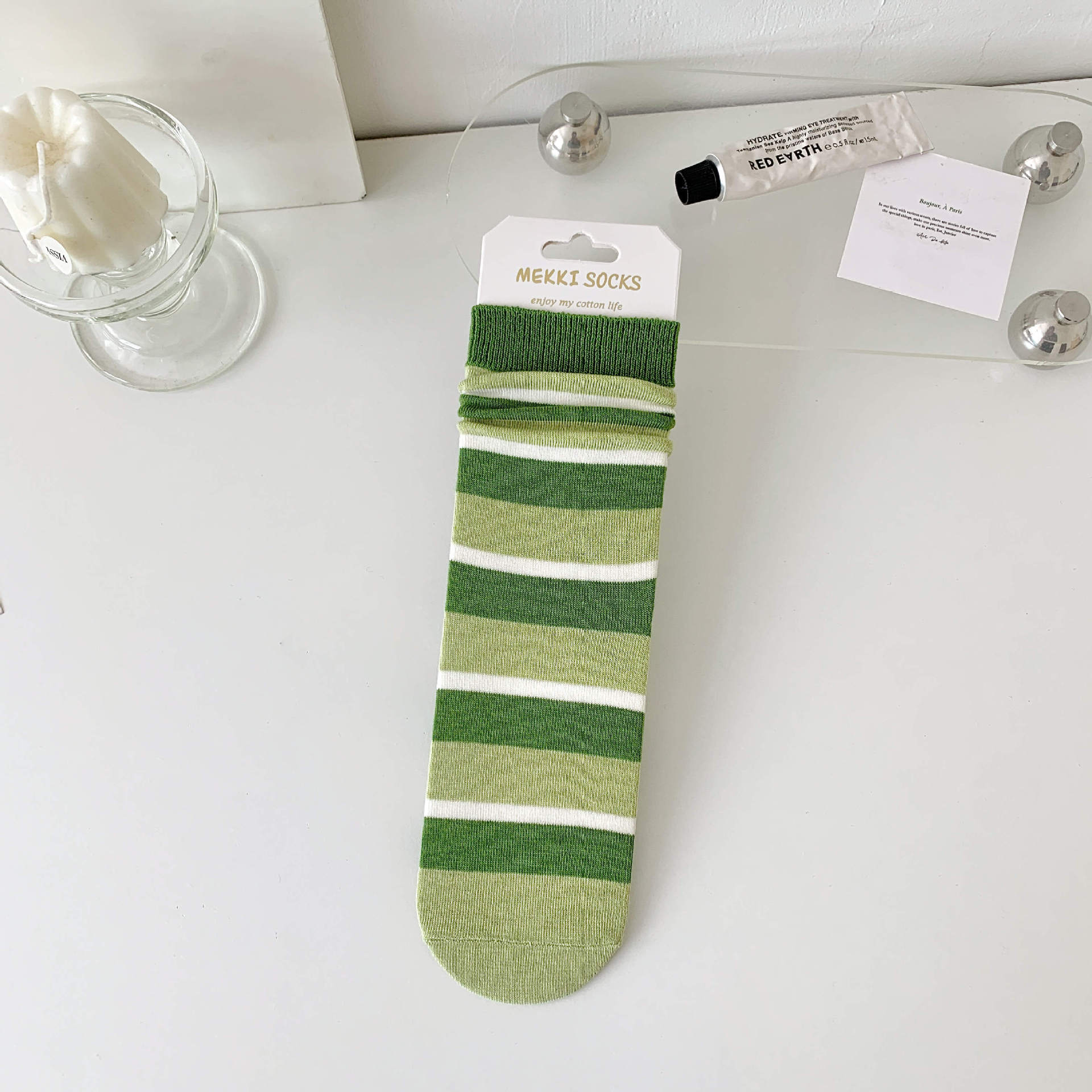 

Green Socks For Women Lightweight And Breathable Mid-Leg Socks Are Fashionable And Versatile, And Casual Striped Women S Socks Are Comfortable