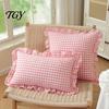 Federe Comode in Cotone Copricuscino Ruffle, Custodia a Quadri con Bordo Arricciato, Copricuscini da Divano 18x18 Pollici 20x12 Decorativi per Farmhouse