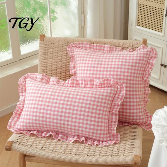 Federe Comode in Cotone Copricuscino Ruffle, Custodia a Quadri con Bordo Arricciato, Copricuscini da Divano 18x18 Pollici 20x12 Decorativi per Farmhouse