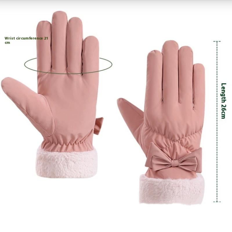 Ski Gloves Women Winter Fleece Thickened Warm Plush Cotton Waterproof Touch-Screen Gloves For Outdoor Riding Mountaineering