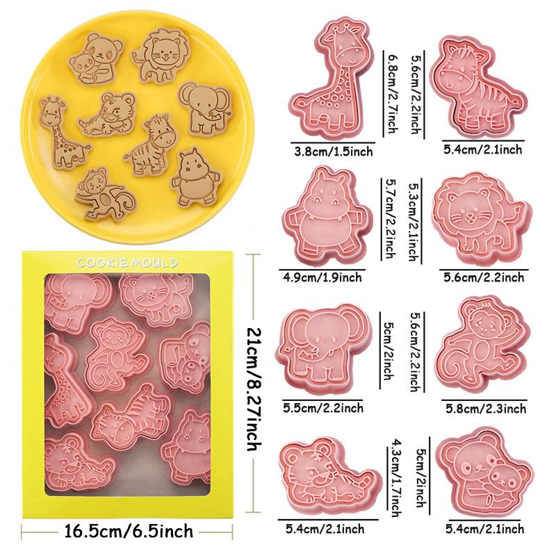 

8pcs Cartoon Animal Biscuit Silicone Molds Farm Animal Cookie Cutters Stamp Fondant Moulds for Kitchen Bakeware Cookie Tools