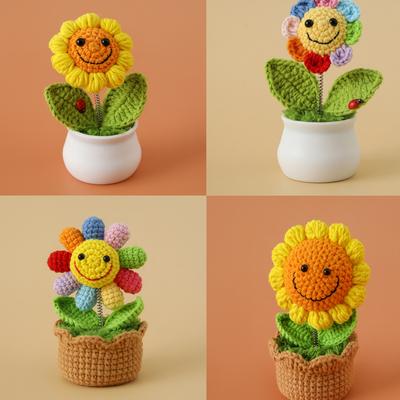 Cute Knitted Sunflowers Potted Creative Crochet Flowers Table Decor Items Crochet Plant for Car Home Decor  Graduation Gift