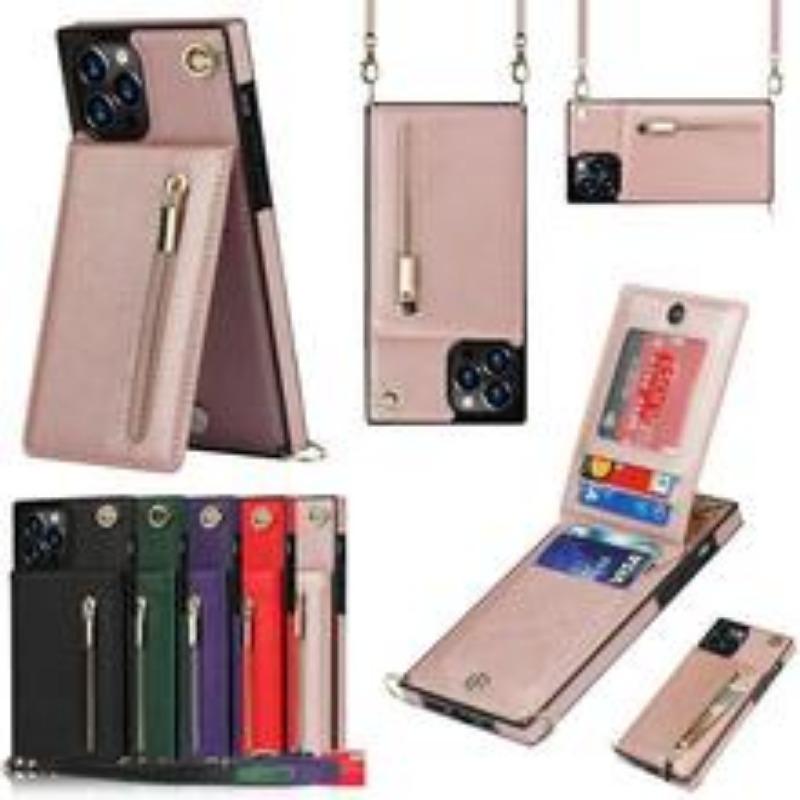 Suitable for Phone17  multiple phone models, Crazy Horse pattern double buckle phone leather case, Apple 16e/15 card insertion sticker protective case