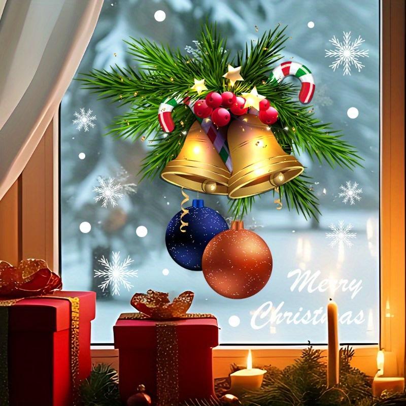 1pc/2pcs Reusable Static Cling Christmas Window Stickers Golden Bells Red Berries Snowflakes Merry Christmas Stickers Room Decor