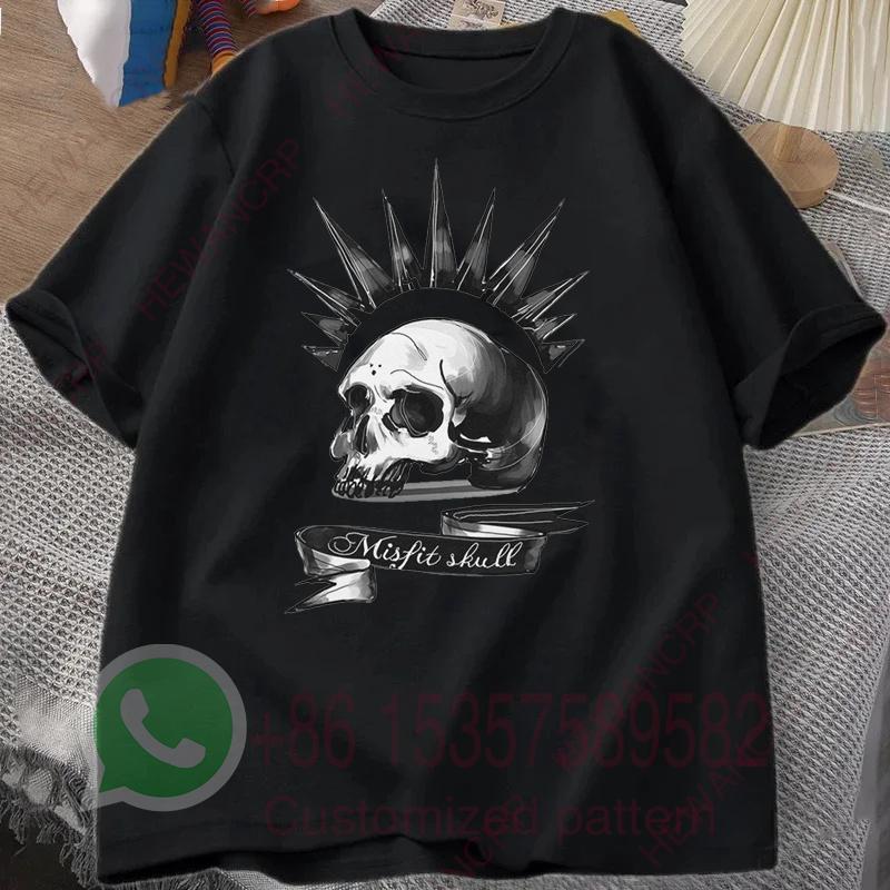 Misfit Skull TShirt Mens Tracksuit Cotton Shortsleeved Tops Crew Neck Pullover Casual Sportswear Harajuku Retro Streetwear