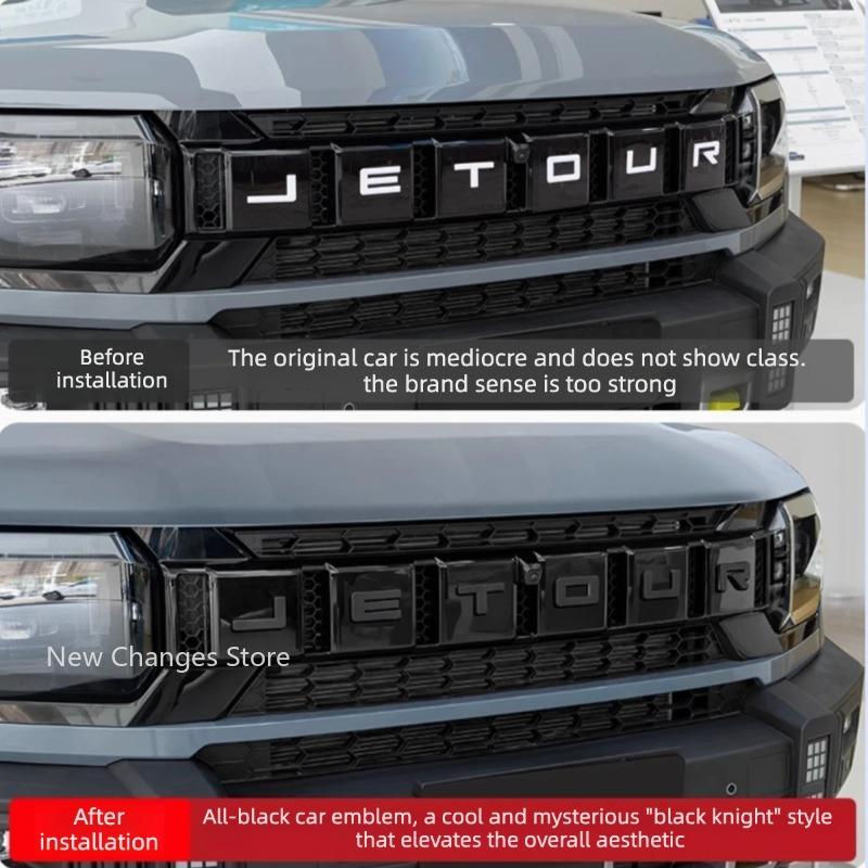 For Jetour T2 2023-2025 Automobile ABS Bright Black Grille Letter Marking Sticker Auto Exterior Decoration Parts