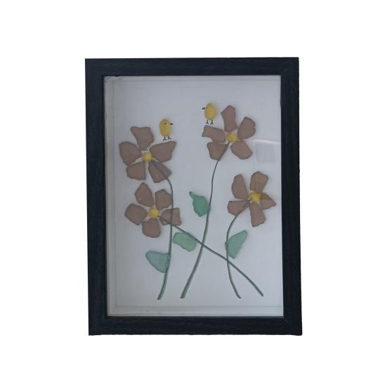 

Sea Glass Flower Birds Wall Art Handmade Sea Glass Decorative Photo Frame Gift for Mom Grandma Wife Girlfriend Friends рожевий