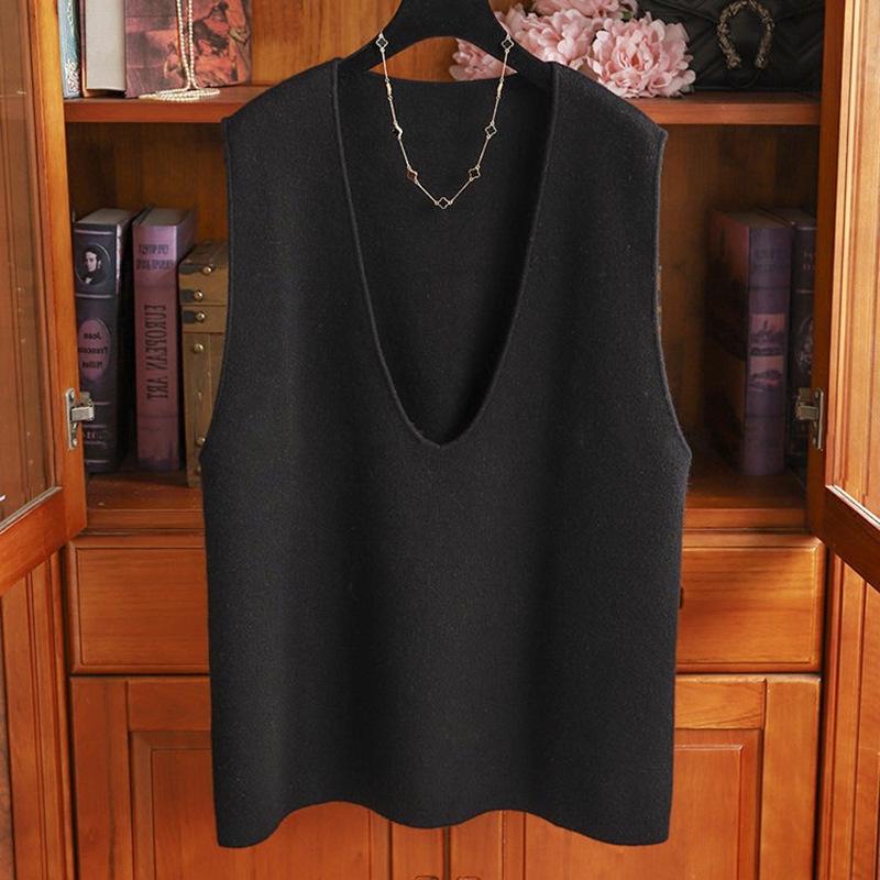 Autumn/Winter Women's V-neck 100% Pure Wool Loose Vest