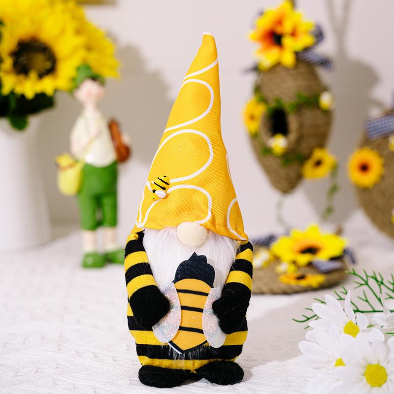Playful Bumblebee Plush Gnome With Sunflowers And Honeycomb For Unique Home Decor Touch