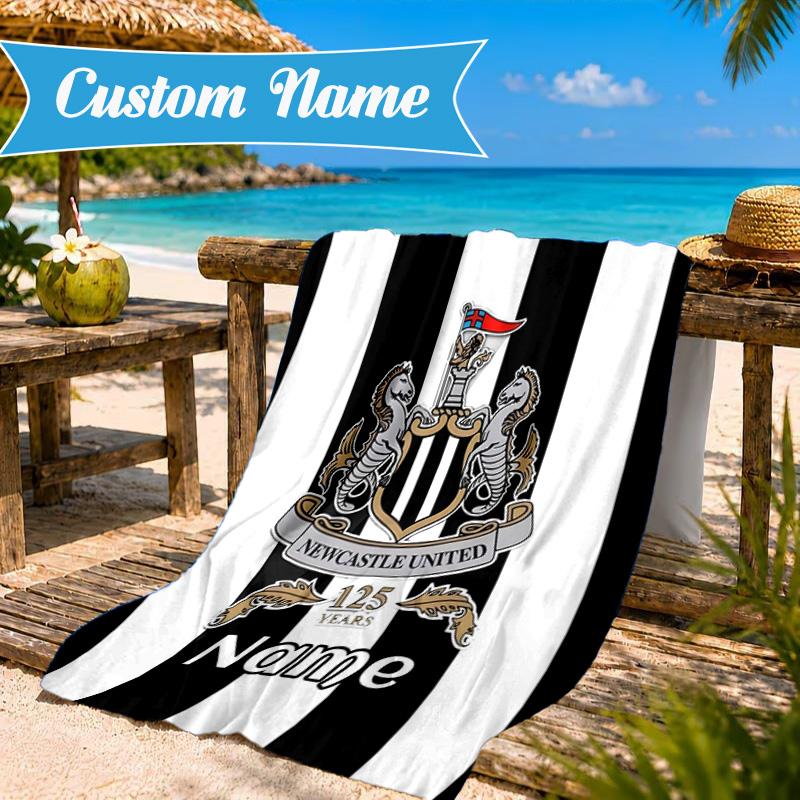 Custom Name Beach Towel Newcastle Football Crest Microfiber Beach Towel, Lightweight for Summer Travel, Swimming Pool Fan Birthday Gift