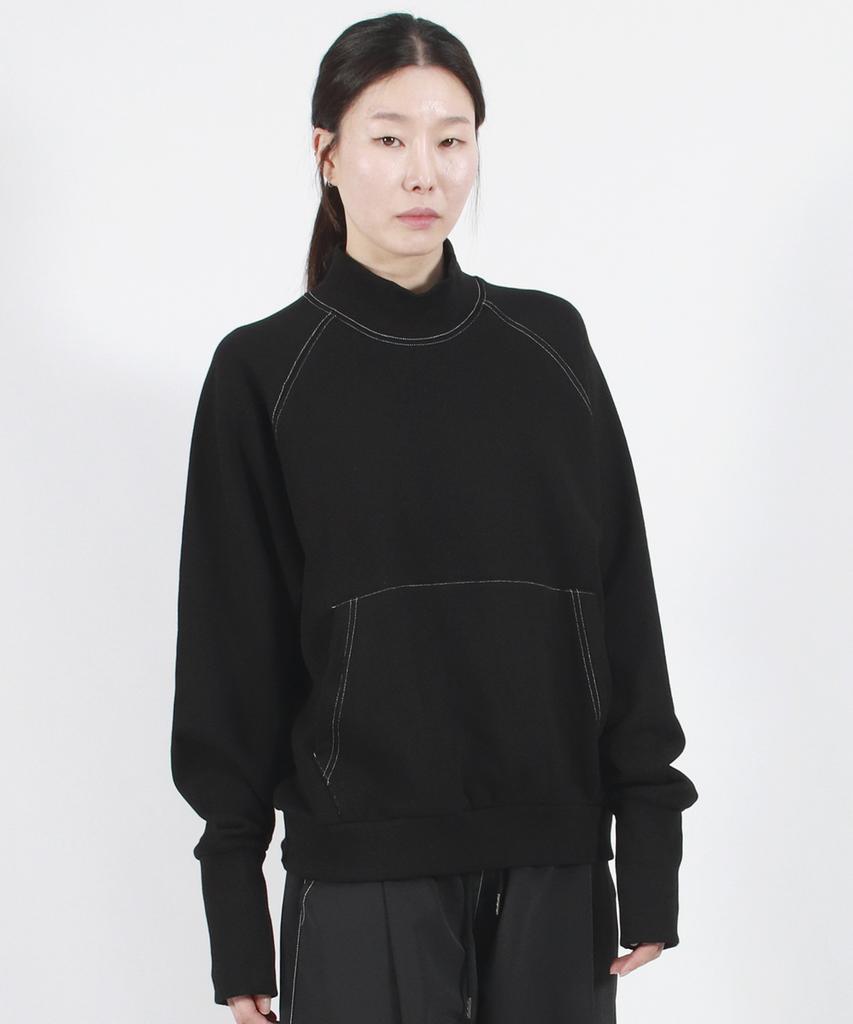 Deumakeu High-Neck Medium-Fit Stitch Raglan Sweatshirt - Black