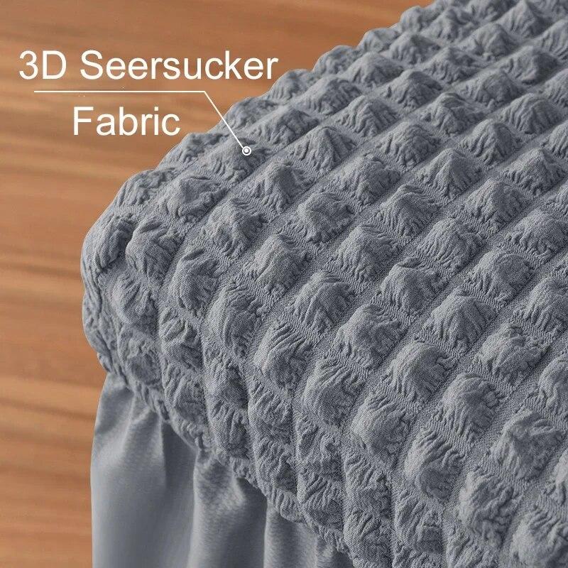 3D-Seersucker-Stuhlbezug, langer Rock, Stuhlhussen für Esszimmer, Hochzeit, Hotel, Bankett, Stretch-Spandex, neue Heimdekoration, hohe Rückenlehne