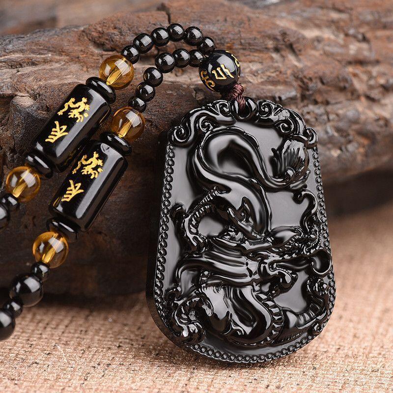 Fashion Chinese Style Zodiac Obsidian Carving Animal Horse Pendant Charm Men and Women Couple Amulet Necklace