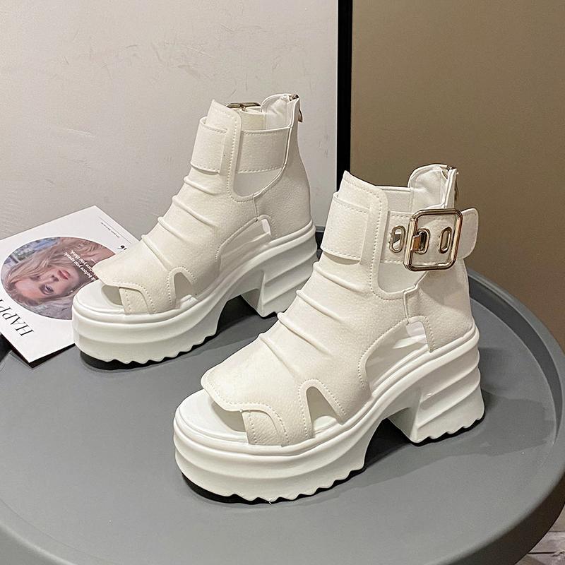 TUINANLE Women Sandals Summer High Heels Ladies Chunky Shoes Platform Wedges Sweet Zip White Sandals