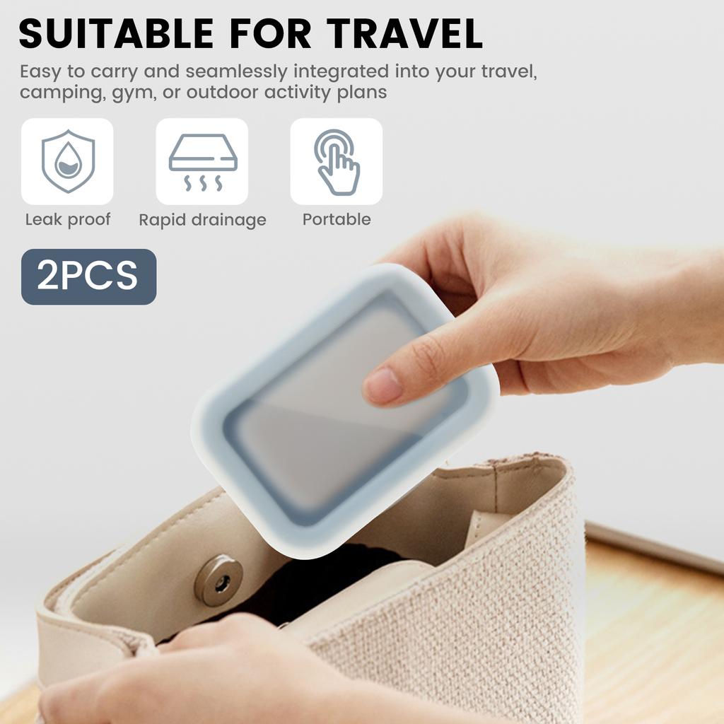 2Pcs Portable Soap Dishes Sealed Leakproof Travel Silicone with Drainage Pad Bathroom Soap Storage Box Waterproof Soap Holder