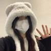 Plush Hat for Women In Winter with Bear Ears Cute Thickened Knitted Hat  Warm Ear Protection  Big Head Circumference  Bag Bag Hat