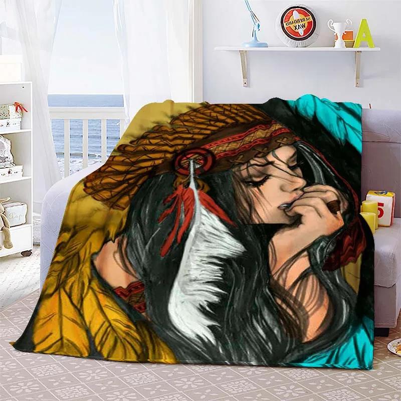 Indian Hunter Indigenous Culture Blanket Light Comfortable Flannel Blanket Quilt Bedspread Home Gift