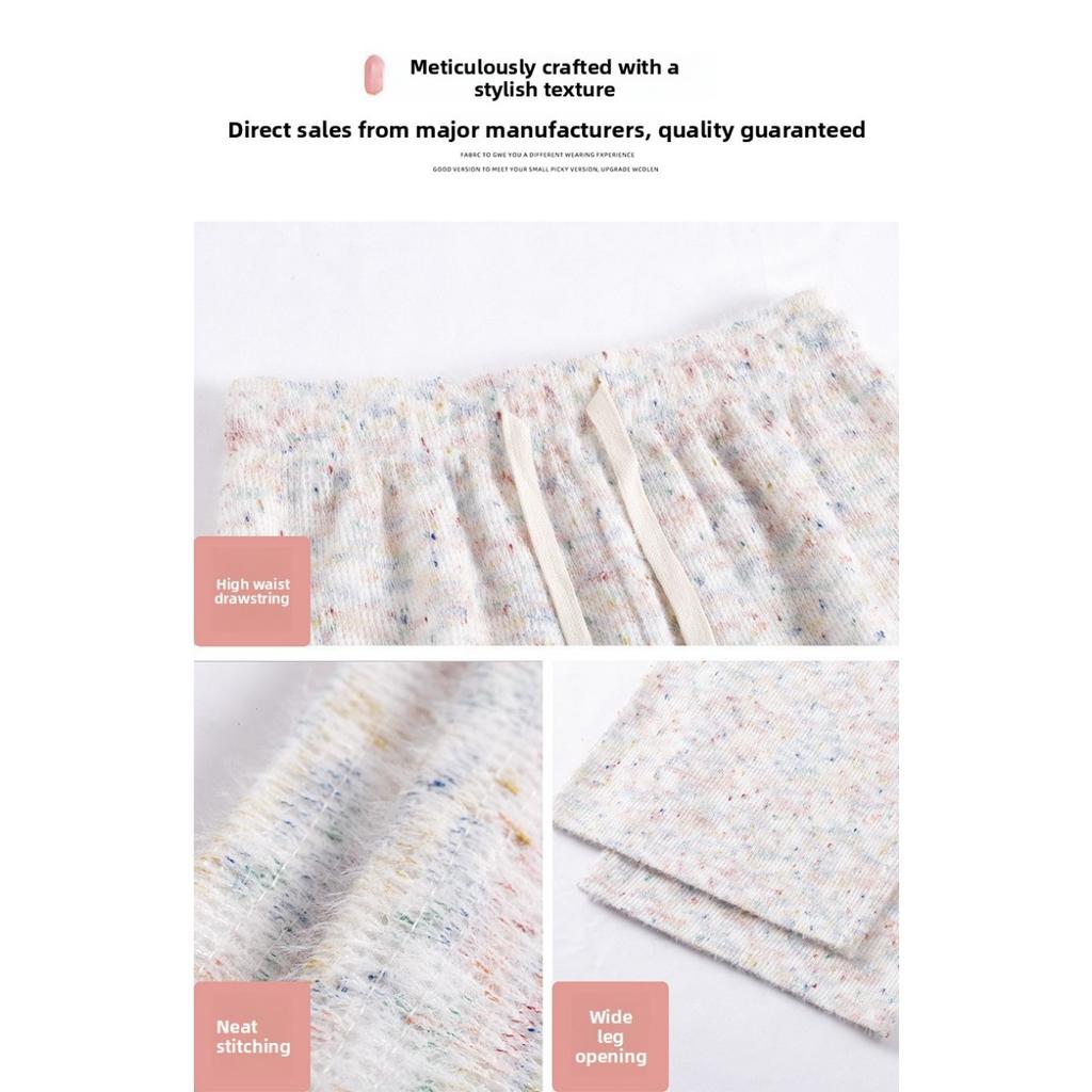 Dámské kalhoty s širokými nohavicemi s duhovými puntíky na podzim a zimu, kalhoty z lepkavé rýže s vysokým pasem a splývavým efektem, ležérní rovné trubkové silné vlněné kalhoty