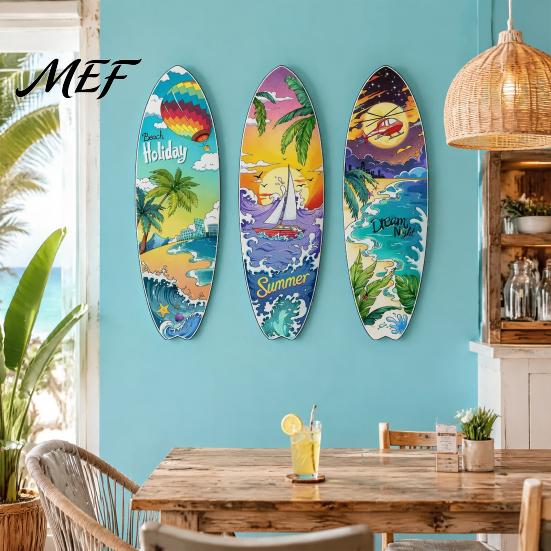 Surf Shop Dekor 3 Stück Holz Strand Surfbrett Wanddekor, Tropisches Ozean Thema Hängeschild, Kunstdekoration für Wohnzimmer Schlafzimmer Büro TV