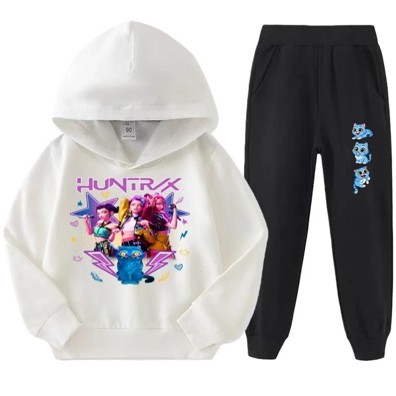 Children's Suit Little Girl Fashion Cartoon Print Hooded Sweatshirt Casual Comfortable Clothing Sets Girls