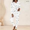 Women Plus Size Abstract Printed Two Piece Pants Set Round Neck Long Sleeve Longline Top Fitted Pants