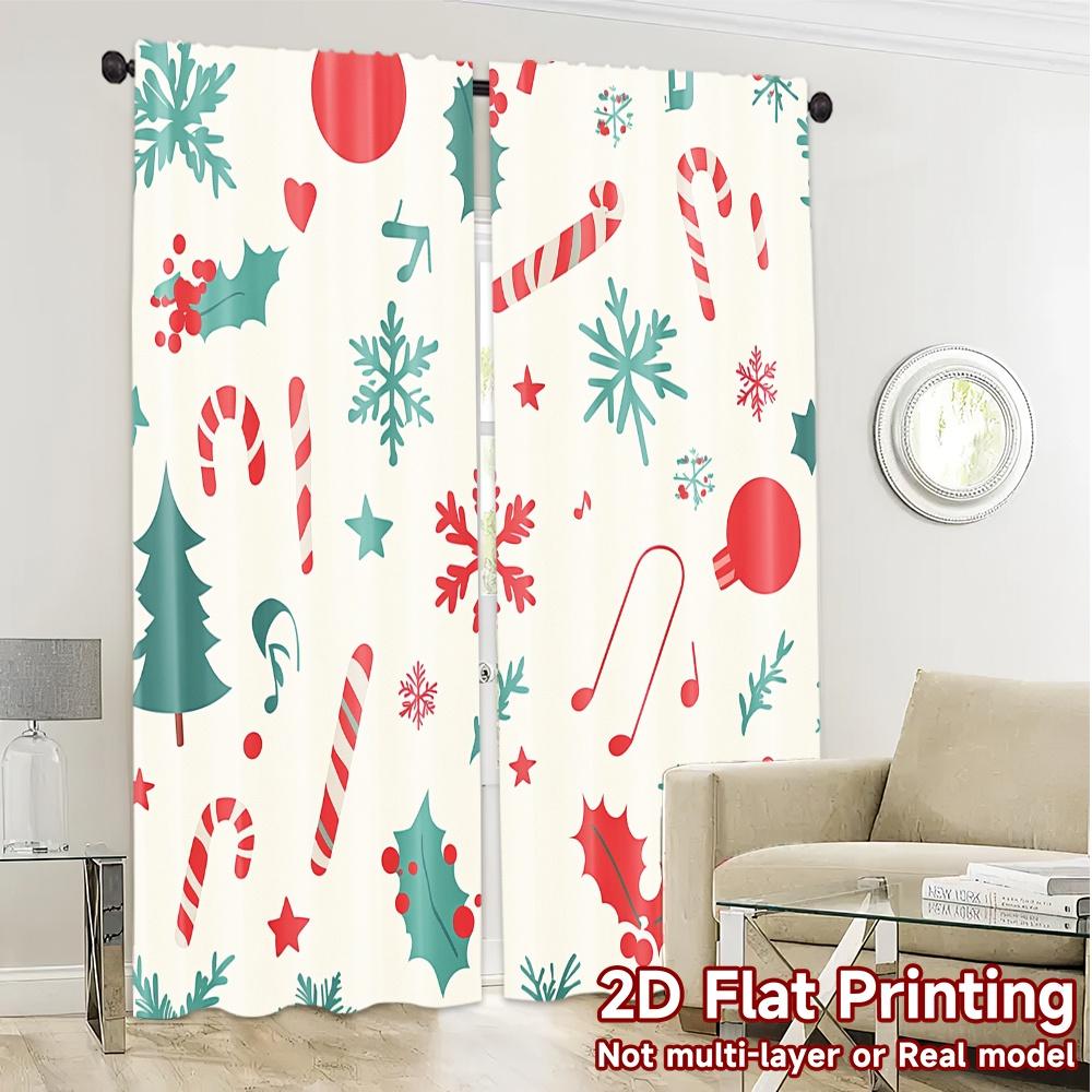 2pcs,Curtains Christmas Bell Snowflake Holly Tree (2) Chic Pattern Curtains Prints Light Filtering Curtains Home Decor Use for