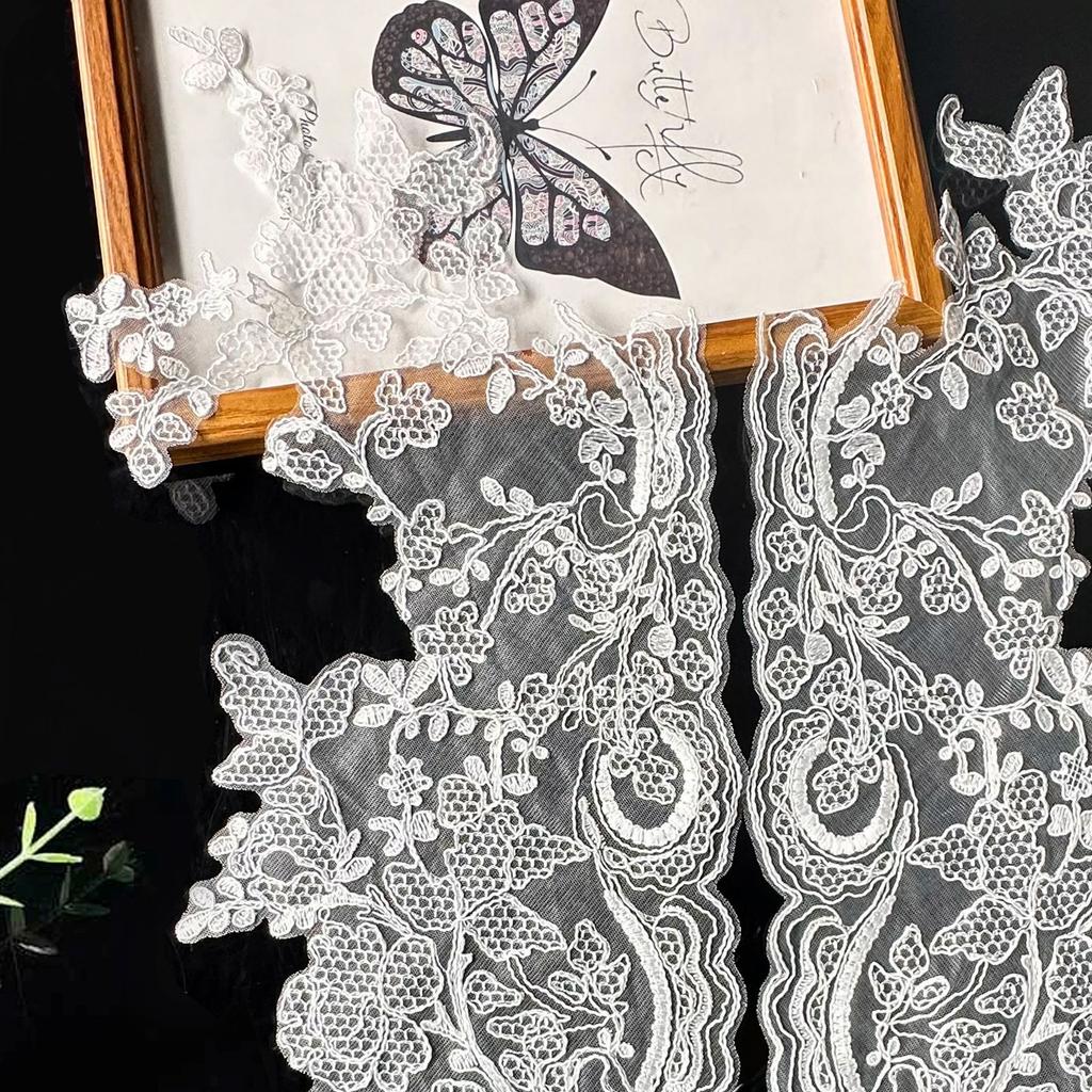 White Mesh Embroidery Bone Thread Hollow Flower Clothing Wedding Dress Evening Dress Performance Clothing Decorative Accessories Applique Sticker