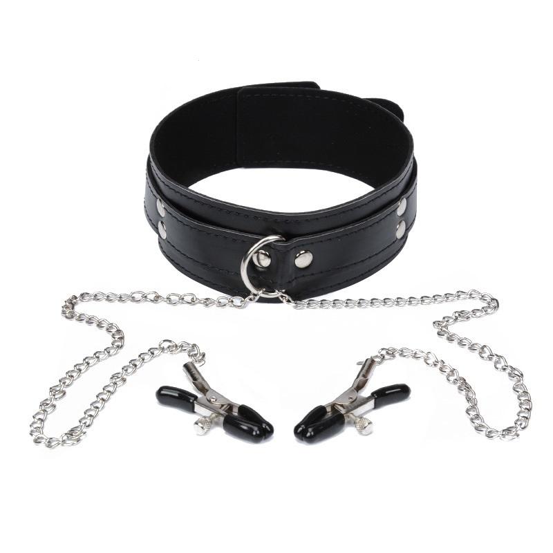 New Leather Choker Collar With Nipple Breast Clamp Clip Chain Couple SM Sex Toys for Woman Sex Tools Couples Adult Games%