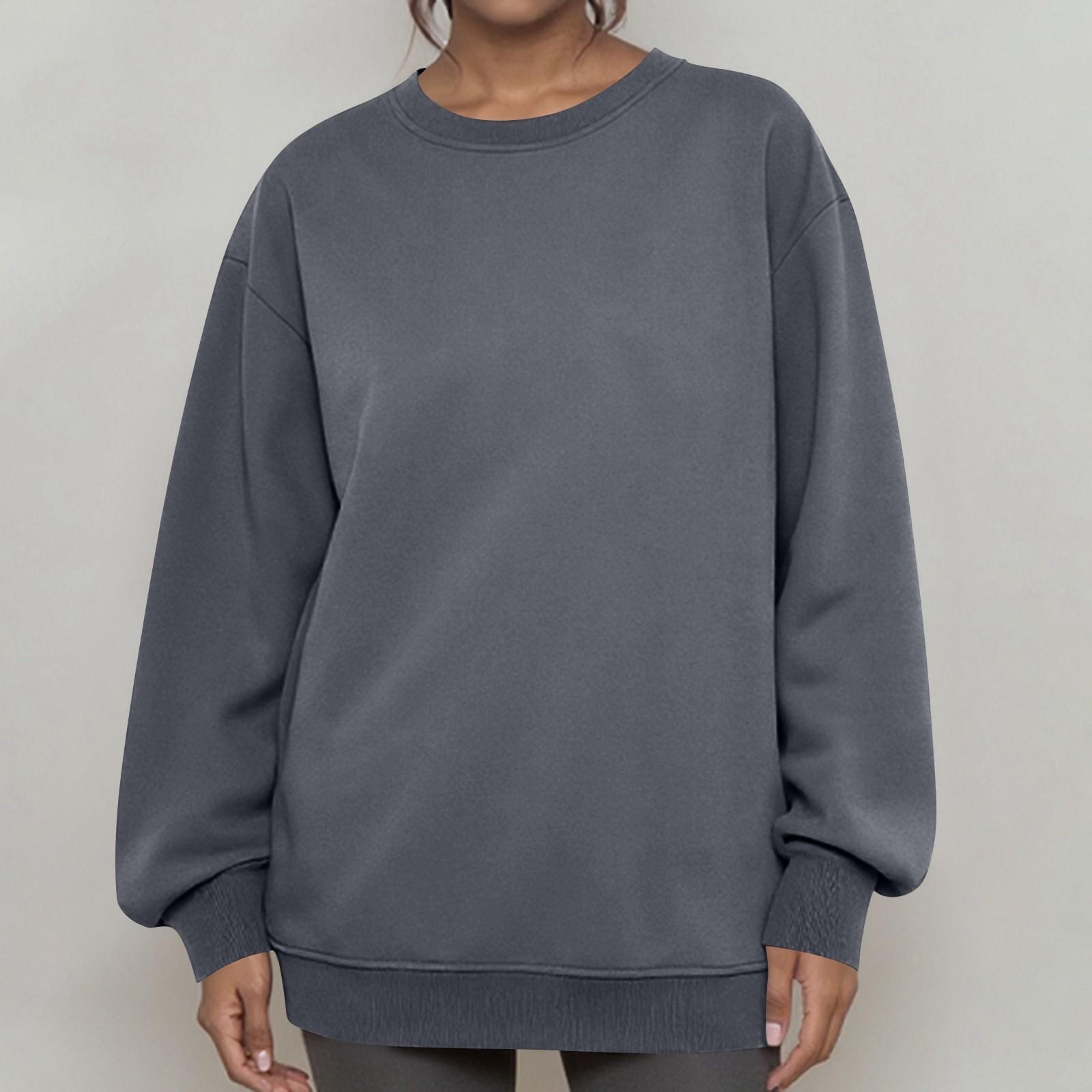 

Женская мода однотонный пуловер с длинным рукавом и круглым вырезом повседневный взрослый свитшот топ S