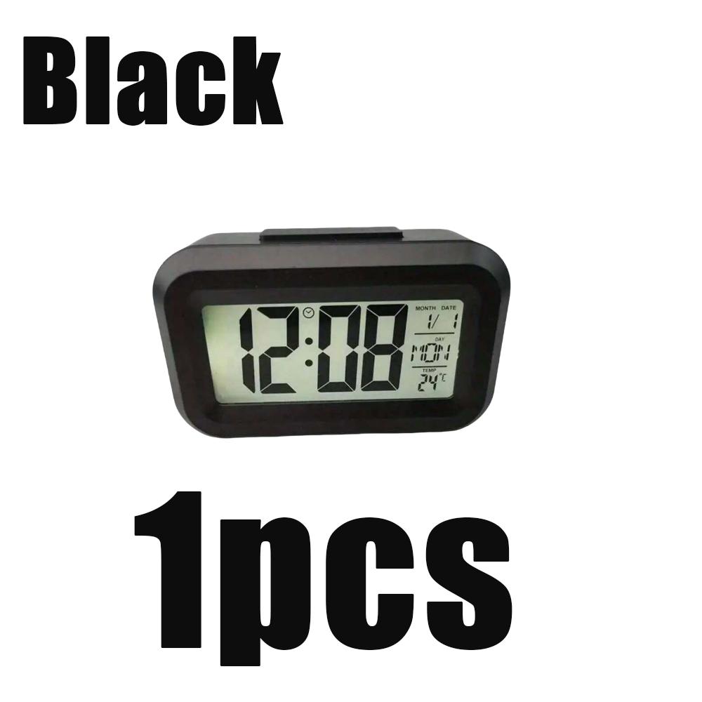 1/2pcs Smart Digital Alarm Clock Black White Lcd Display With Temperature Calendar Timer Led Light Home Office Travel Desk Clock