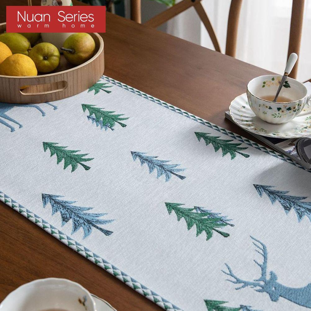1PC Nuan Series American Rural Square Table Runner, Christmas Elk Pine Tree Pattern Table Flag for Kitchen Dinner Table Home Decor