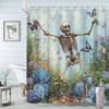 Halloween Skeleton & Butterfly Shower Curtain - Oil Painting Style, Natural Landscape, Polyester Bathroom Decor,  12 Hooks