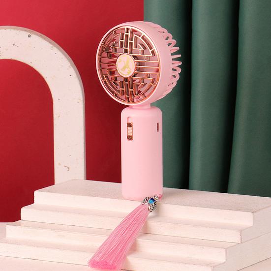 Portable Pocket Fan with Tassel Chinese Style 2 Speed LED Night Light USB Rechargeable Mute Handheld Mini Cooling Fan Summer Home Travel Outdoor