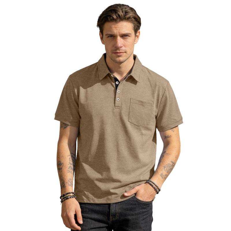 New men's plain-coloured short-sleeved polo shirt with a lapel – a versatile, mature yet casual T-shirt for men