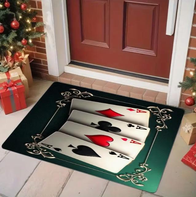 

Poker Themed Floor Mat with Spades and Red Heart Black and Red Color Scheme Suitable for Poker Nights and Game Room Carpets 40cm x 60cm