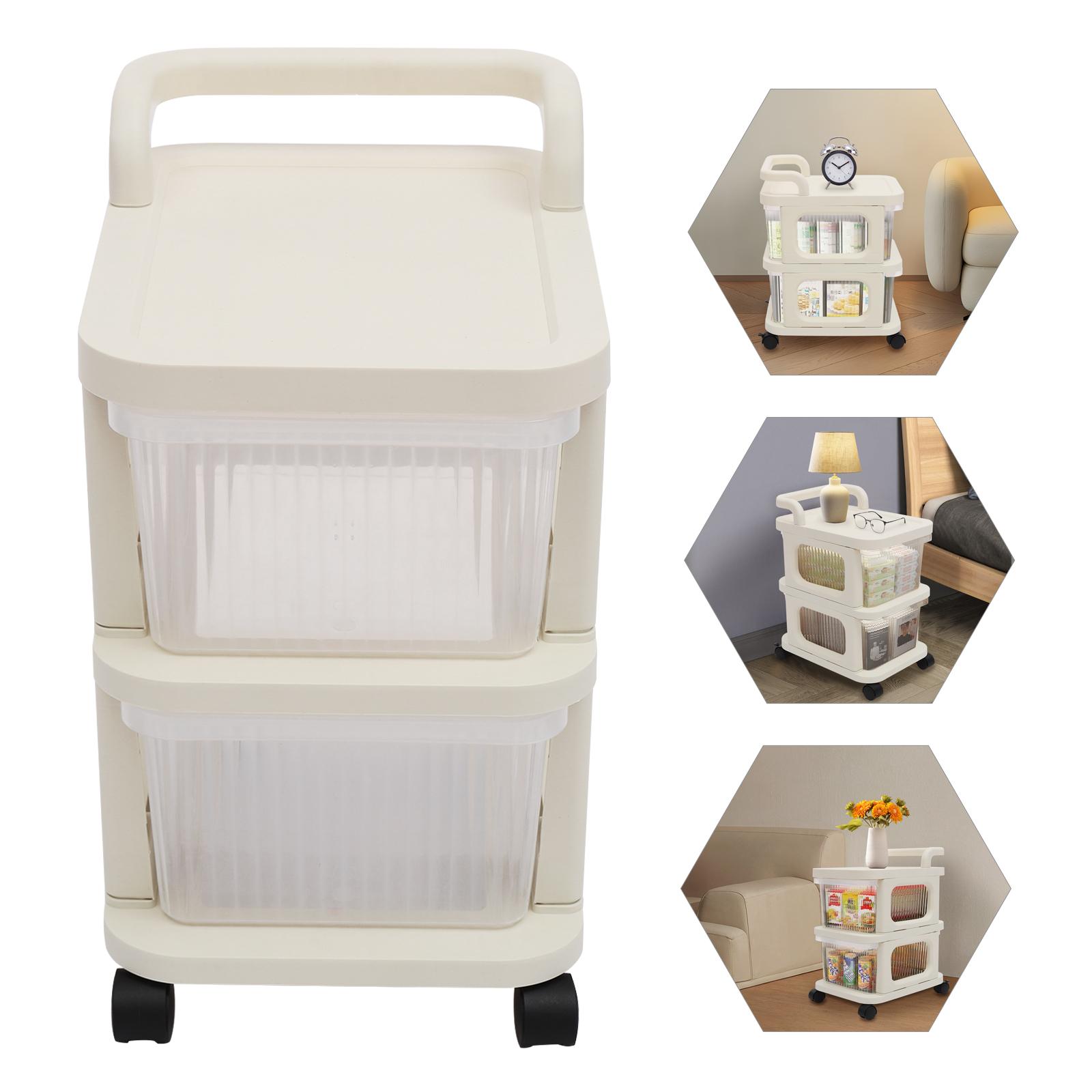 

2 Tiers PP Drawer Storage Cart,White Rectangular Rolling Cart With Wheels 37*28.5*27.5cm for Kitchen,Study білий