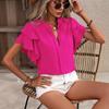 2025 Women's Summer V-Neck Casual Shirt with Double-Layer Ruffle Sleeves