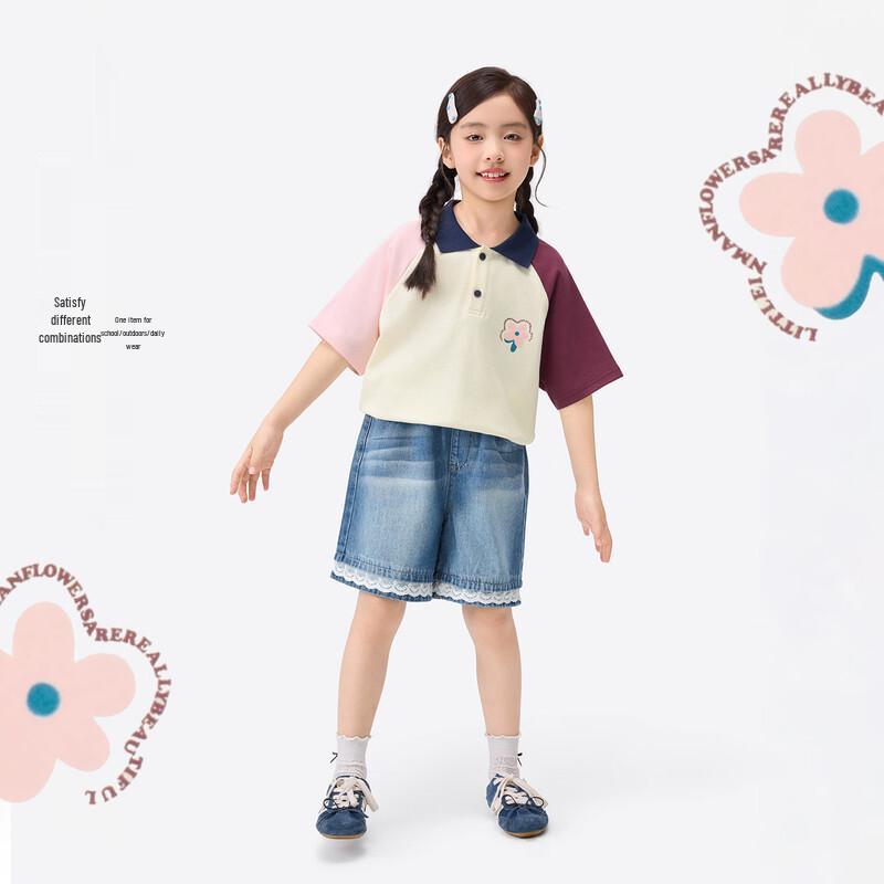 Xiaoyinman Girls' 10A Antibacterial Cartoon Polo Shirt