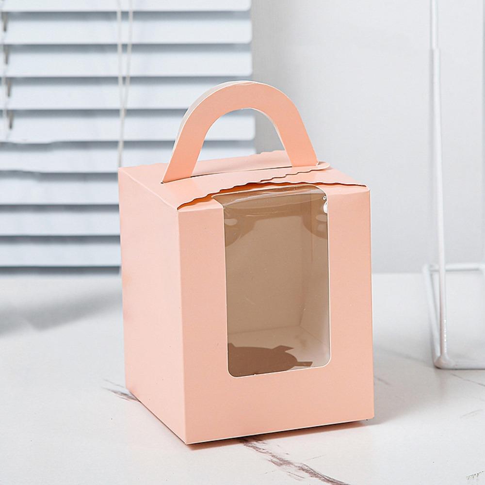 

50pcs With Handle Muffin Box Portable Pastry Box DIY Supplies Cupcake Box Wedding розовый