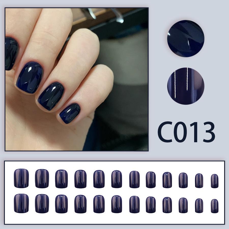 24 stycken Premium blå ädel manikyr, premiumkänsla avlastning enfärgad, kort manikyr tillgänglig för gravida kvinnor