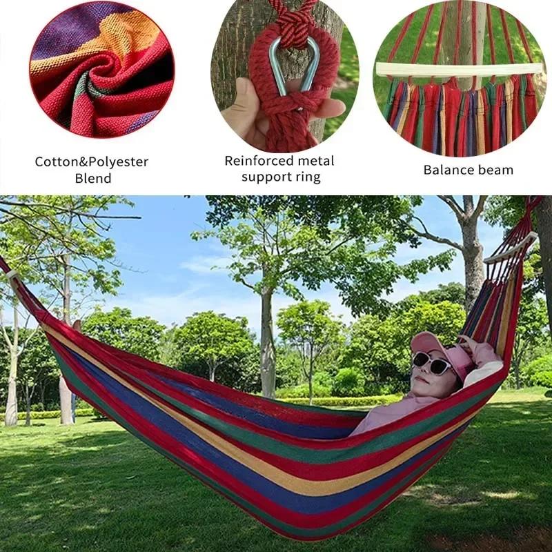Outdoor Canvas Camping Hammock Anti Rollover Portable Thicken Fabric Single/Double Hammock with Carry Bag for Patio, Backyard