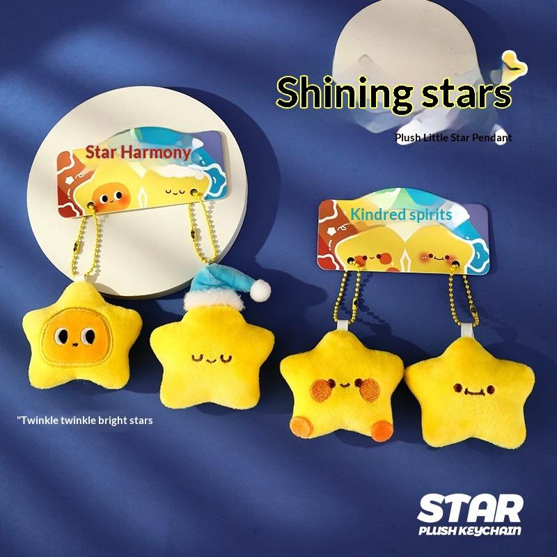Niedlicher Plüschsterne Schlüsselanhänger Flauschig Weich Lustig Rucksack Anhänger Praktisch Kawaii Gelbe Charms Geschenke Für Kinder Schmuck Accessoires