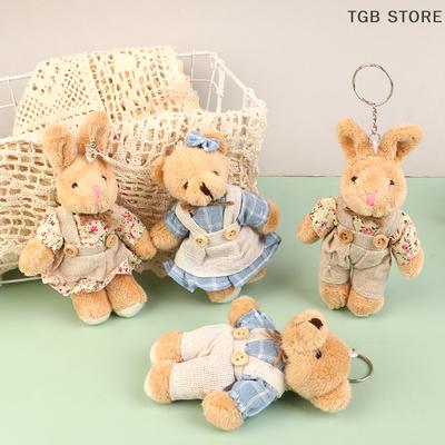 Cartoon-Kaninchen Weiche Plüschpuppe Trägt Kleidung Bär Plüsch Schlüsselanhänger Spielzeug Anhänger Rucksack Tasche Schlüsselanhänger Dekoration Kindergeschenk