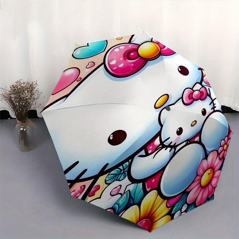 Hello Kitty,Flowers Automatic Folding Umbrella-Simple 8-Rib Design, Bright Cartoon Pattern, Durable Iron Frame, Suitable For Travel, Outdoor