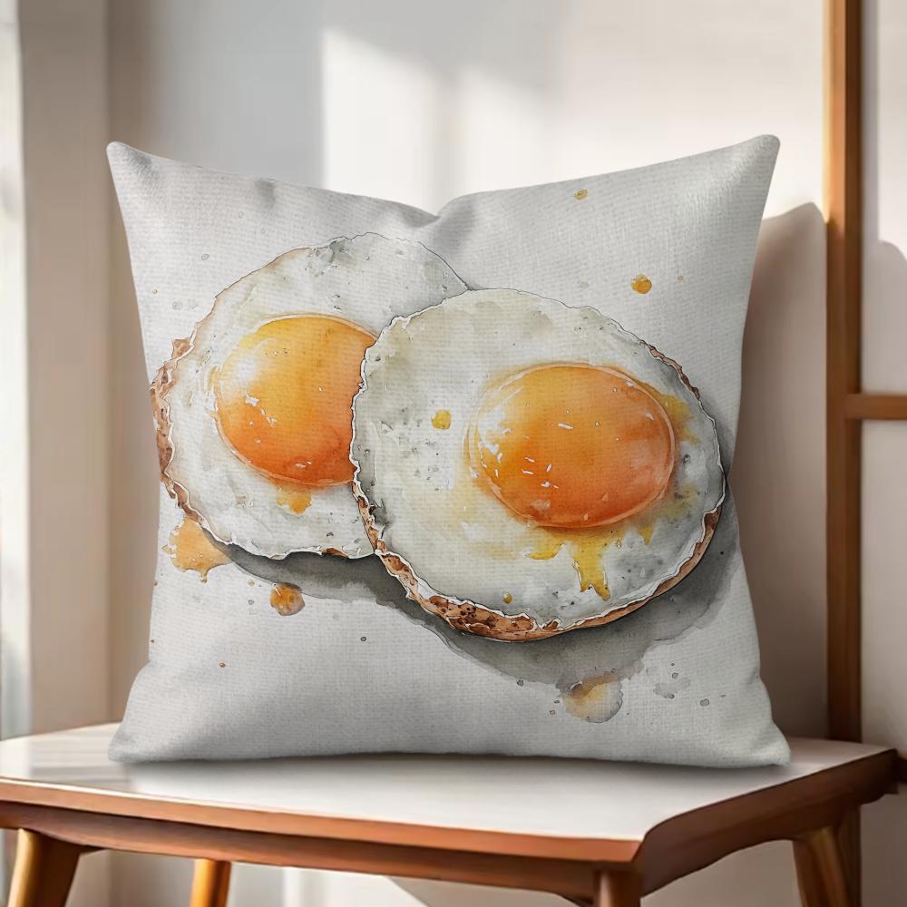 Food Fried Egg Pizza Cushion Cover Natural Linen Organic Fabric DoubleSided Printing Couch Pillow Covers Home Decor Gift