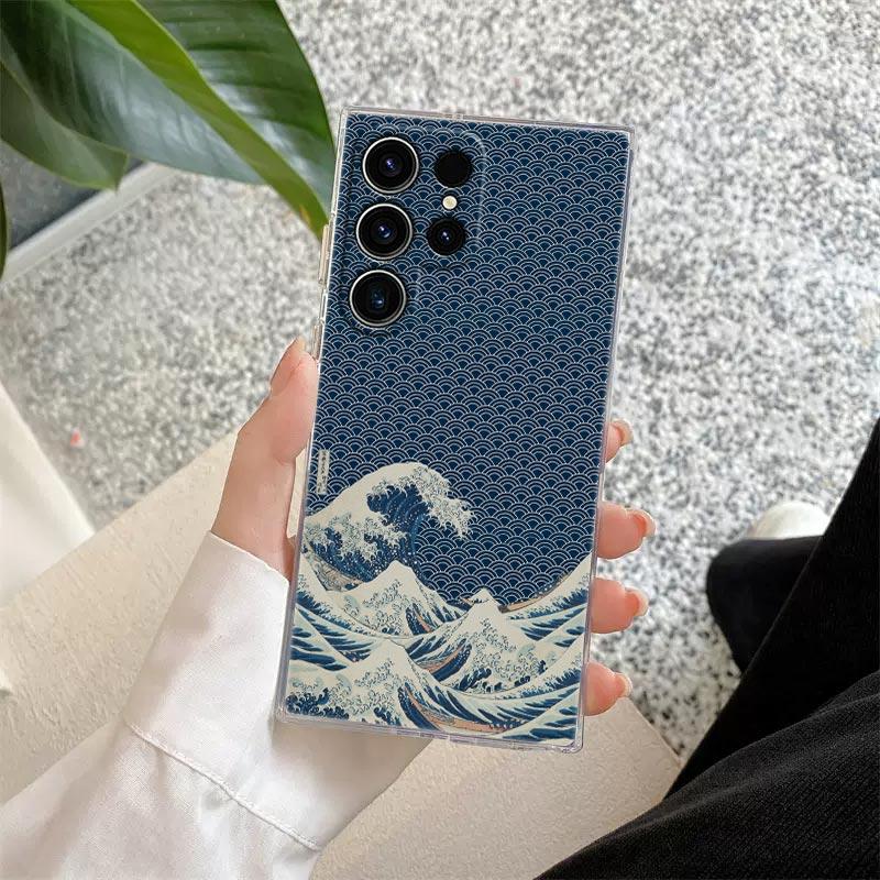 Hokusai Kanagawa Great Wave Phone Case For Samsung Galaxy S24 S23 Ultra S22 S20 S24 Plus S21 FE Clear Cover Japanese Art Fundas