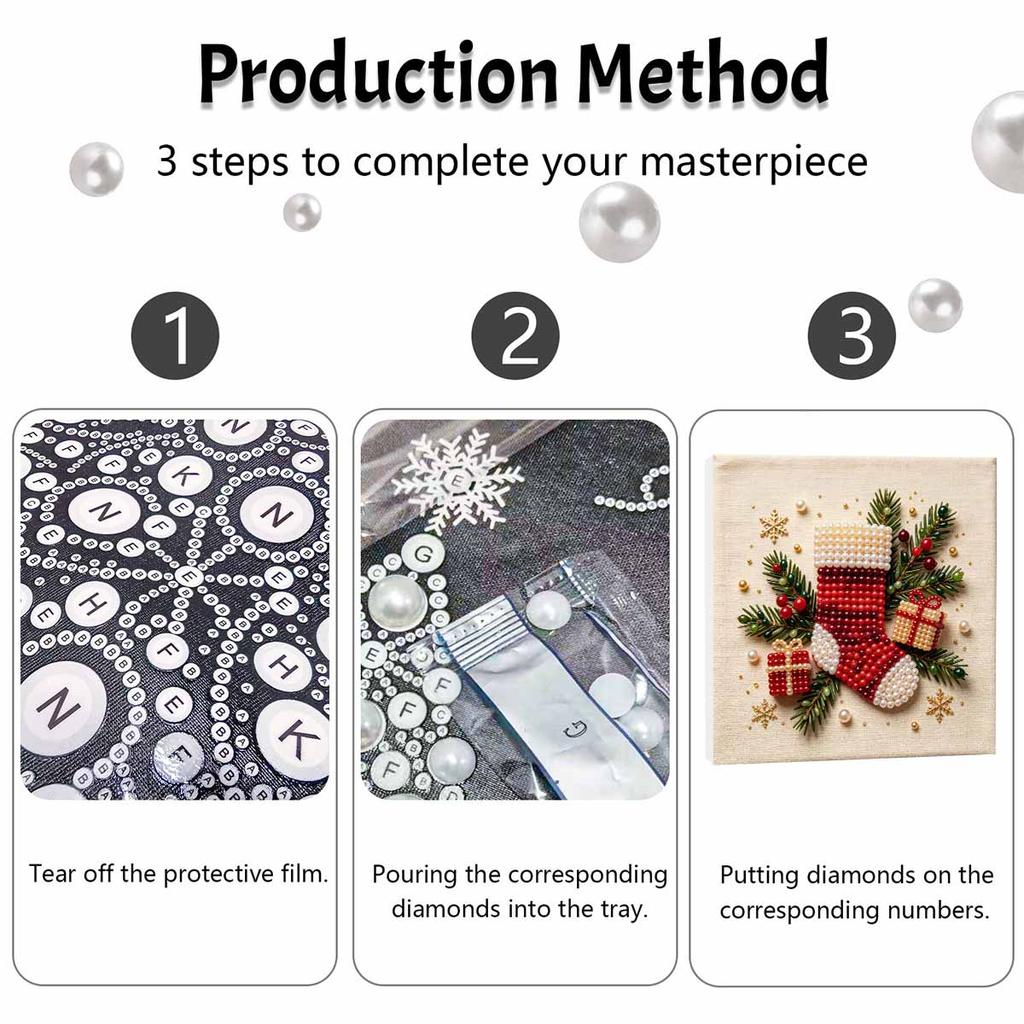 DIY 5D Perlenmalerei-Set Gerahmt mit Weihnachtsstrumpf-Geschenkdesign Funkelndes Perlen-Leinwandbild Kreatives Geschenk für Kinderzimmerdekoration