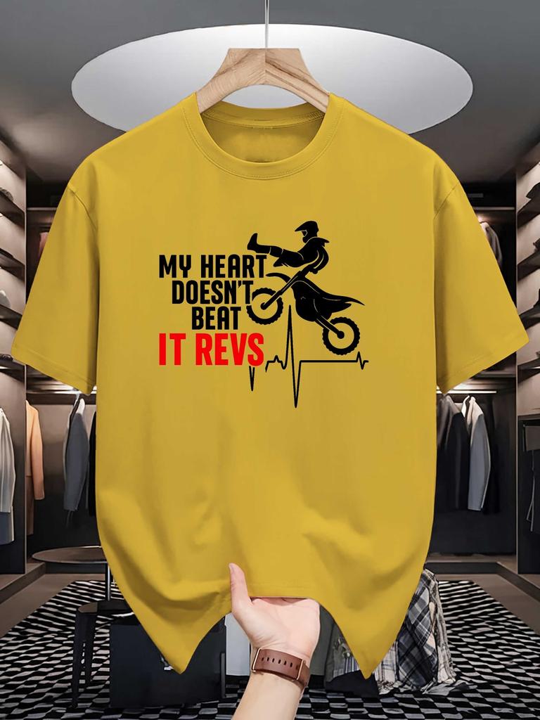 Unisexs Crew Neck T Shirt My Heart Does Not Beat It Revs Motocross Graphic Tee Casual Tops Dirt Bike Fans Summer Daily Outfit Gift