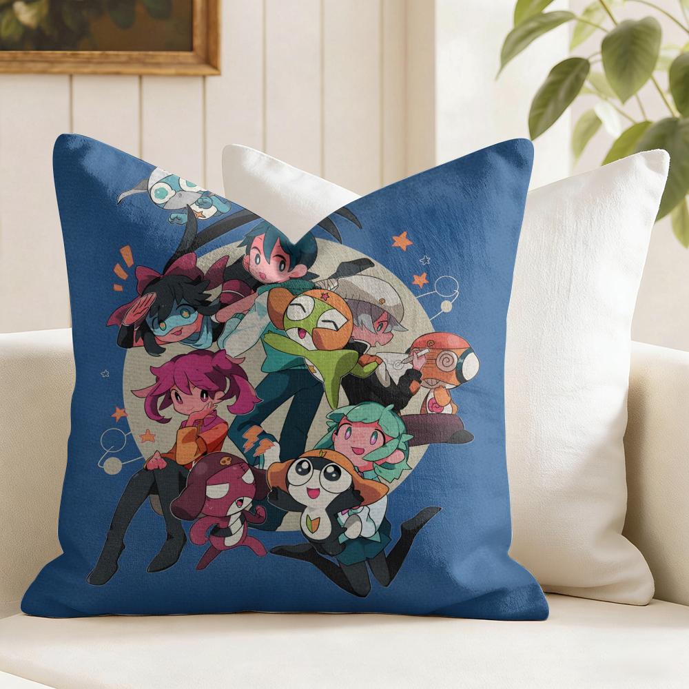 Keroro Gunsou Frog Cushion Cover Eco Linen Pillow Case DoubleSided Print Breathable Durable Zipper Home Decor Gift