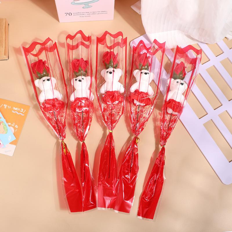 5Pcs Wedding Decoration Rose Bear Artificial Flowers Bouquet For Valentine'S Day Diy Gift Ornament Party Supplies Home Decor